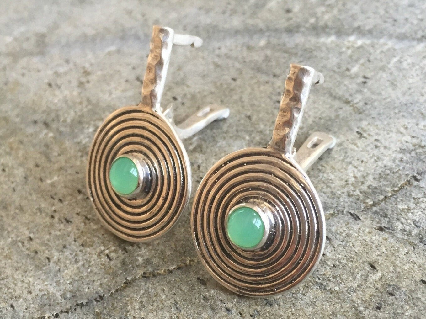 Chrysoprase Earrings, Australian Chrysoprase, Natural Chrysoprase, Infinity Earrings, May Birthstone, Round Earrings, Spiral Earrings, Gift