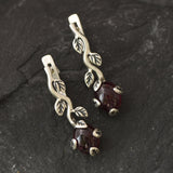 Leaf Garnet Earrings - Genuine Garnet Earrings - Red Drop Earrings