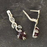 Leaf Garnet Earrings - Genuine Garnet Earrings - Red Drop Earrings