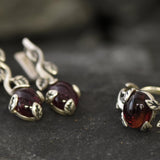 Leaf Garnet Earrings - Genuine Garnet Earrings - Red Drop Earrings