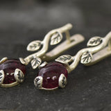 Leaf Garnet Earrings - Genuine Garnet Earrings - Red Drop Earrings