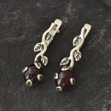 Leaf Garnet Earrings - Genuine Garnet Earrings - Red Drop Earrings