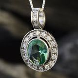 Mint Emerald Pendant - Vintage Bezel Necklace - Green Oval Necklace