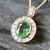 Mint Emerald Pendant - Vintage Bezel Necklace - Green Oval Necklace