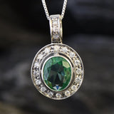 Mint Emerald Pendant - Vintage Bezel Necklace - Green Oval Necklace