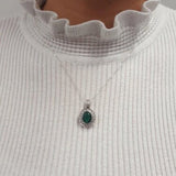 Mint Emerald Pendant - Vintage Bezel Necklace - Green Oval Necklace