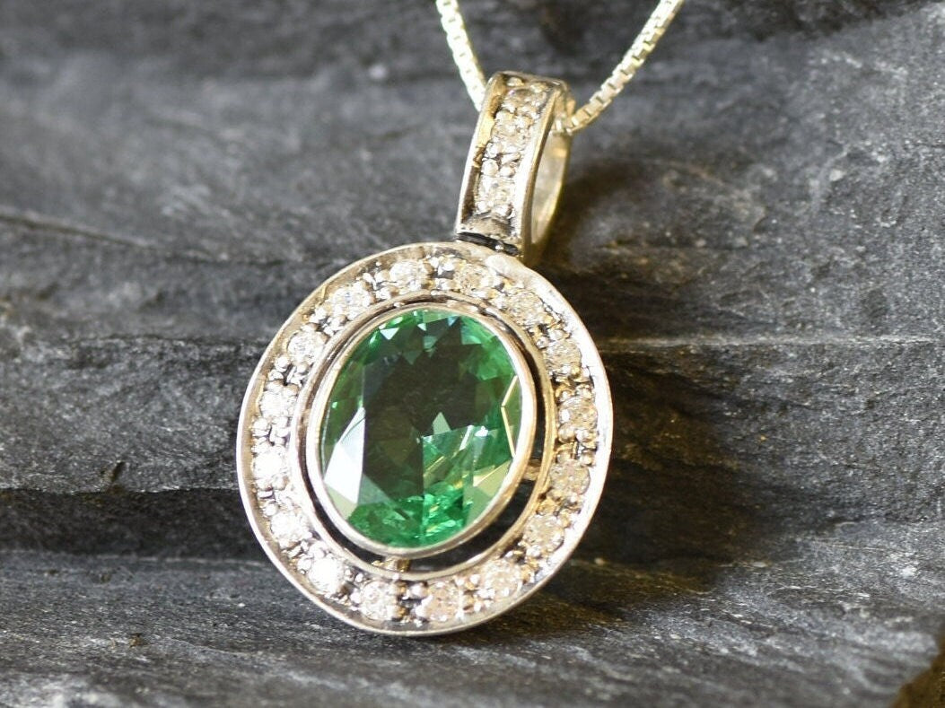Created Emerald Pendant made in 925 Sterling Silver with Oval Created Green Emerald in Bezel setting, May Birthstone gift idea, symbolizes, ideal for everyday wear and perfect for birthday gifting and special occasions.