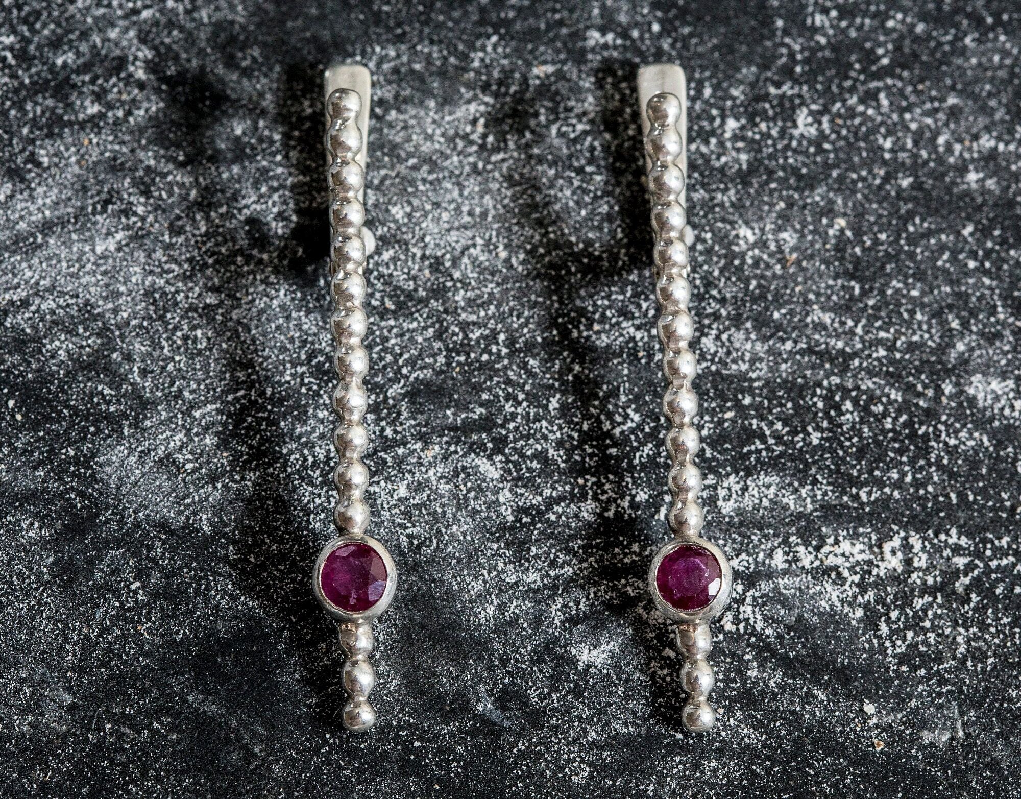 Natural Ruby Earrings, Ruby Earrings, Vintage Earrings, Long Earrings, July Birthstone,  Red Earrings, July Earrings, Silver Earrings