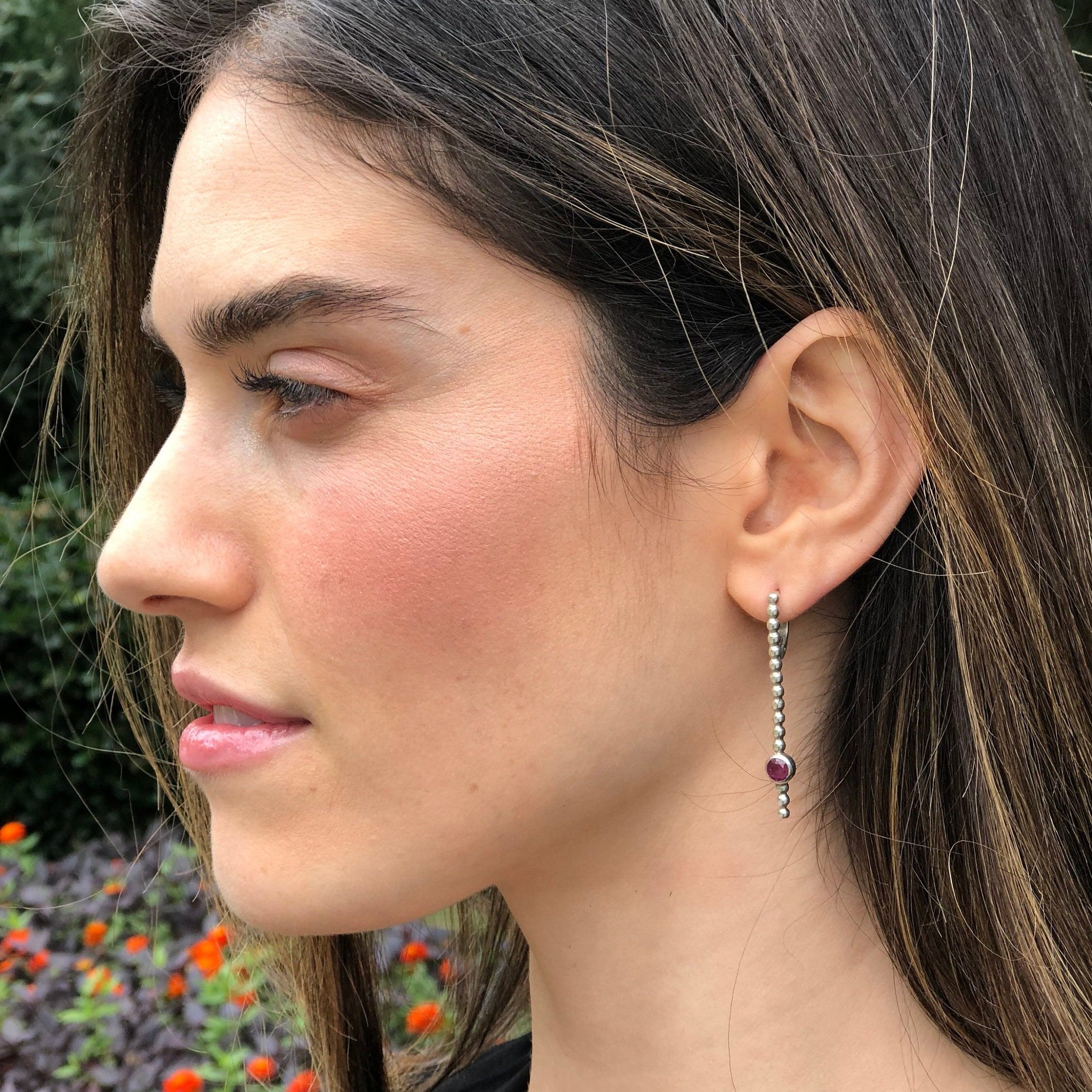 Elegant Ruby Earrings in 925 Sterling Silver, featuring vibrant Red Rubies, perfect for birthdays and special occasions.