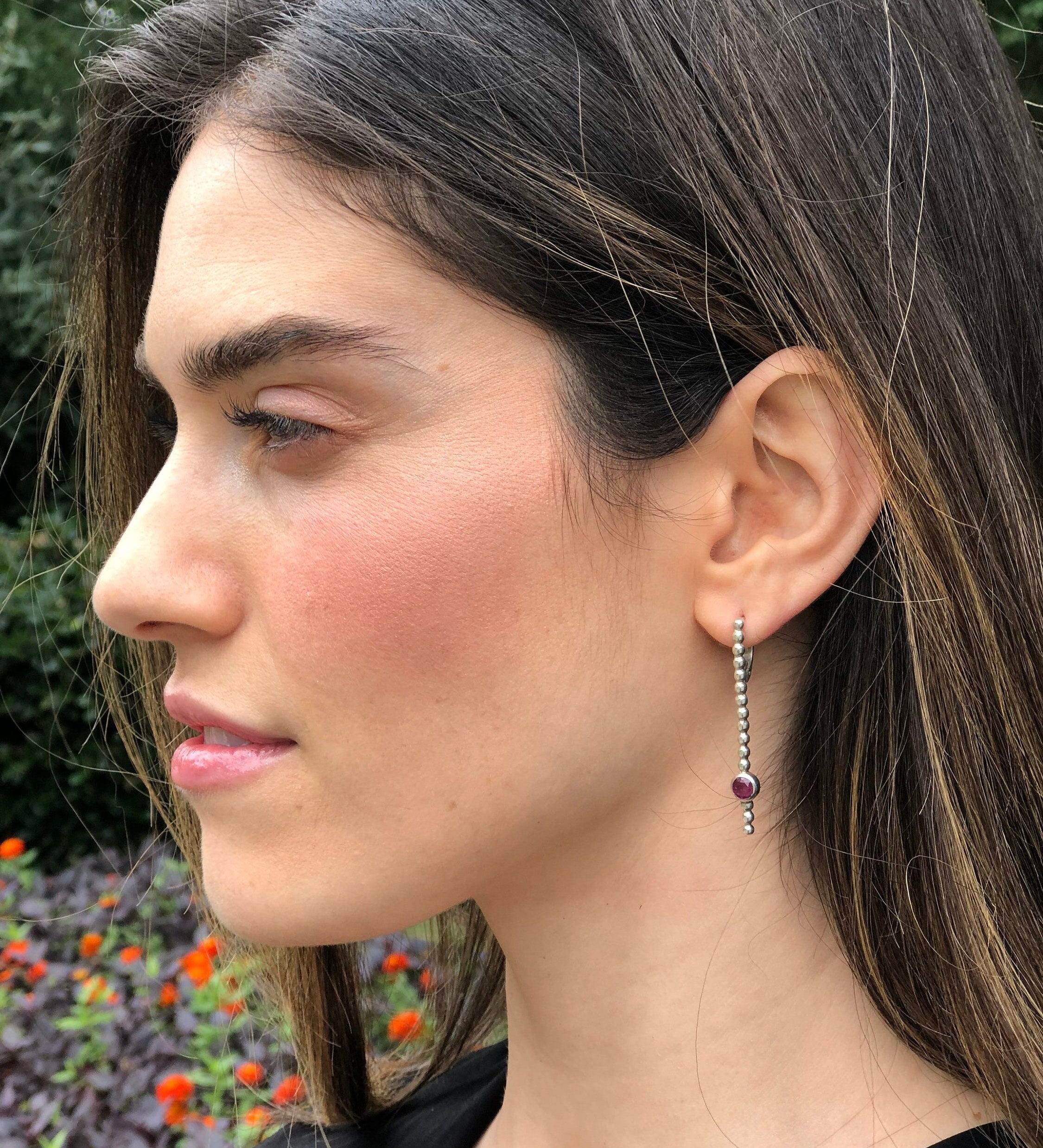 Elegant Ruby Earrings in 925 Sterling Silver, featuring vibrant Red Rubies, perfect for birthdays and special occasions.