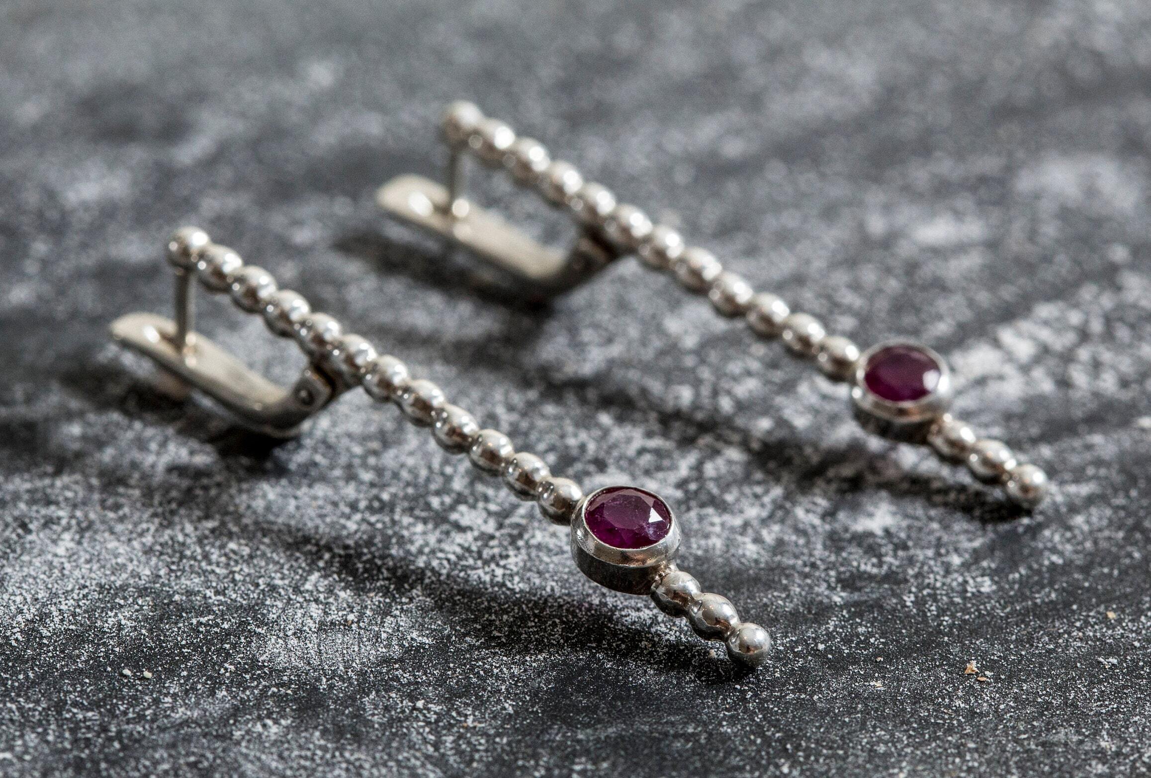 Natural Ruby Earrings made in 925 Sterling Silver with Round Natural Red Ruby in setting, July Birthstone gift idea, symbolizes nobility, purity, and passion, ideal for everyday wear and perfect for birthday gifting and special occasions.