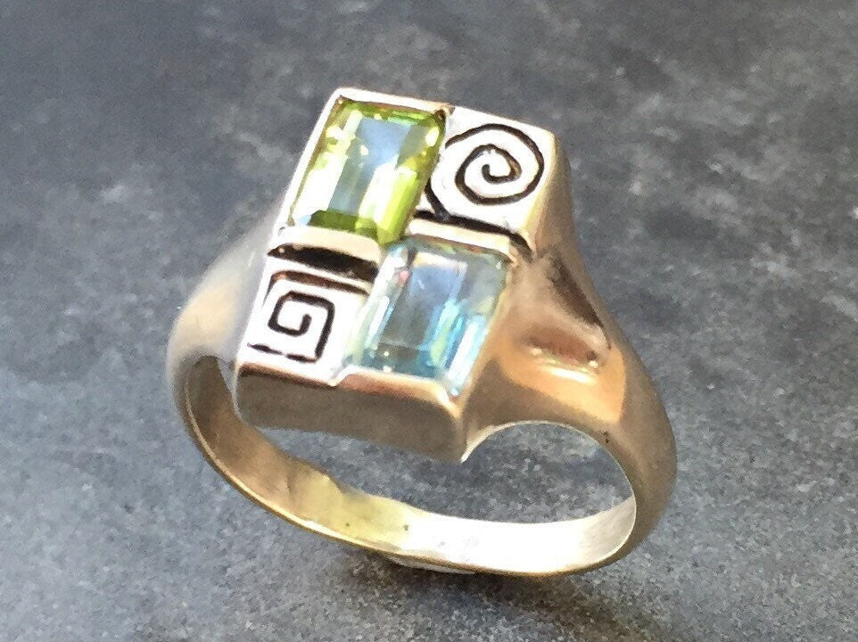 Square Ring, Topaz Ring, Birthstone Ring, Infinity Ring, December Birthstone, August Birthstone, Blue Topaz, Natural Peridot, 2 Carats