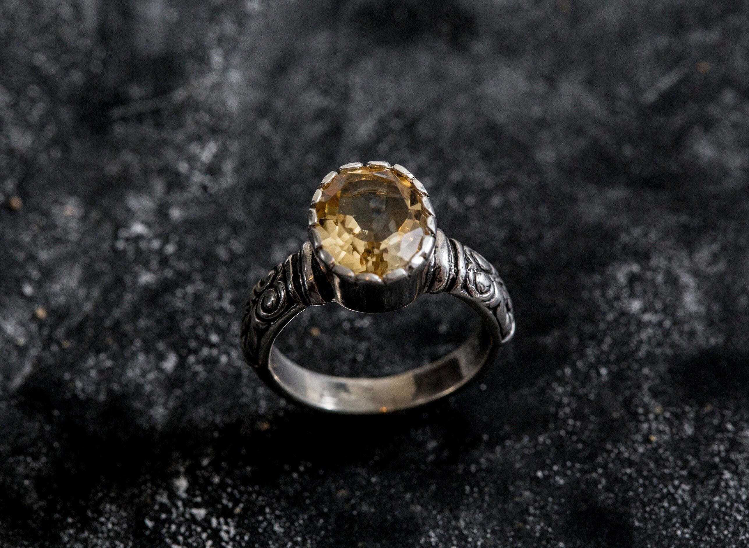 Genuine Citrine Ring - Yellow Solitaire Ring - November Birthstone Ring