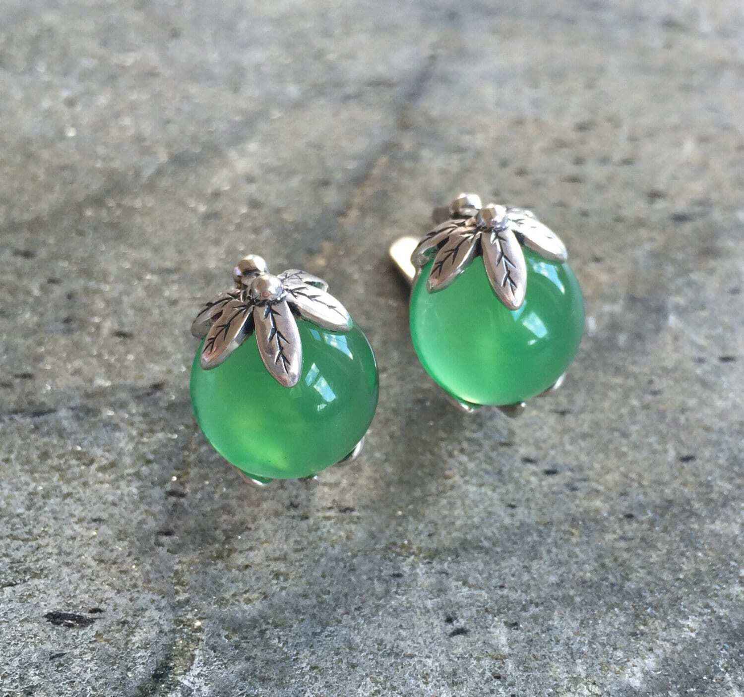 Created Emerald Earrings made in 925 Sterling Silver with Round Created Green Emerald in Prong setting, May Birthstone gift idea, symbolizes, ideal for everyday wear and perfect for birthday gifting and special occasions.