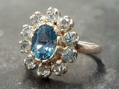 Blue Topaz Ring, Natural Blue Topaz, December Ring, Flower Ring, Blue Vintage Ring, Topaz Ring, Blue Diamond Ring, Solid Silver Ring, Topaz