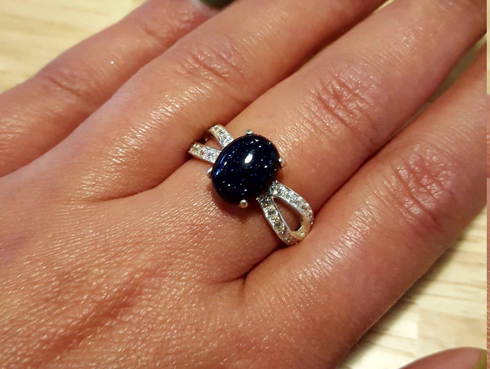Blue Sandstone Ring, Solitaire Ring, Black Engagement Ring, Sagittarius Ring, Dark Blue Ring, Vintage Ring, Promise Ring, Blue Sand Stone