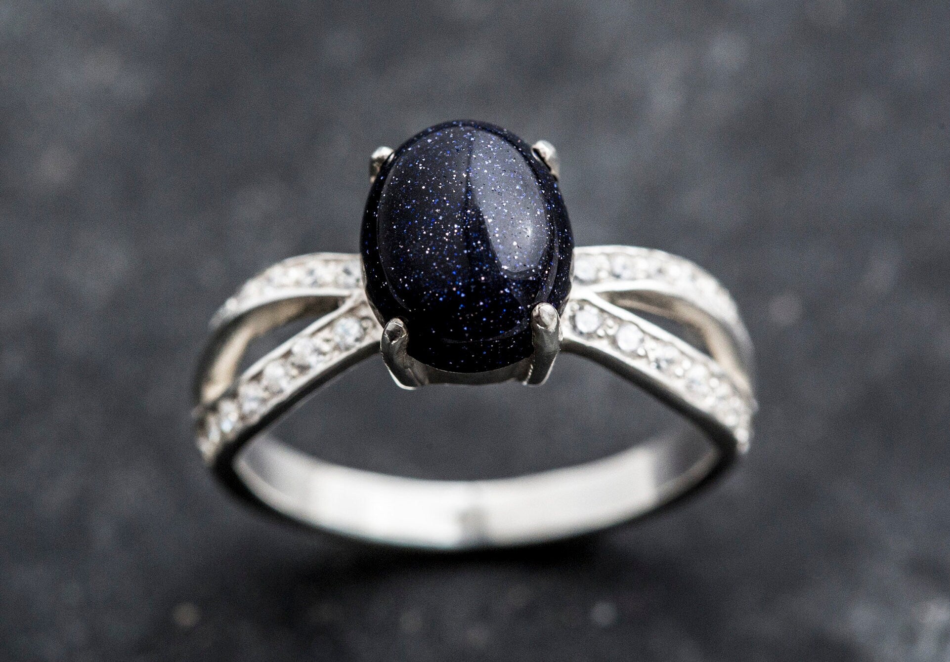Blue Sandstone Ring, Solitaire Ring, Black Engagement Ring, Sagittarius Ring, Dark Blue Ring, Vintage Ring, Promise Ring, Blue Sand Stone