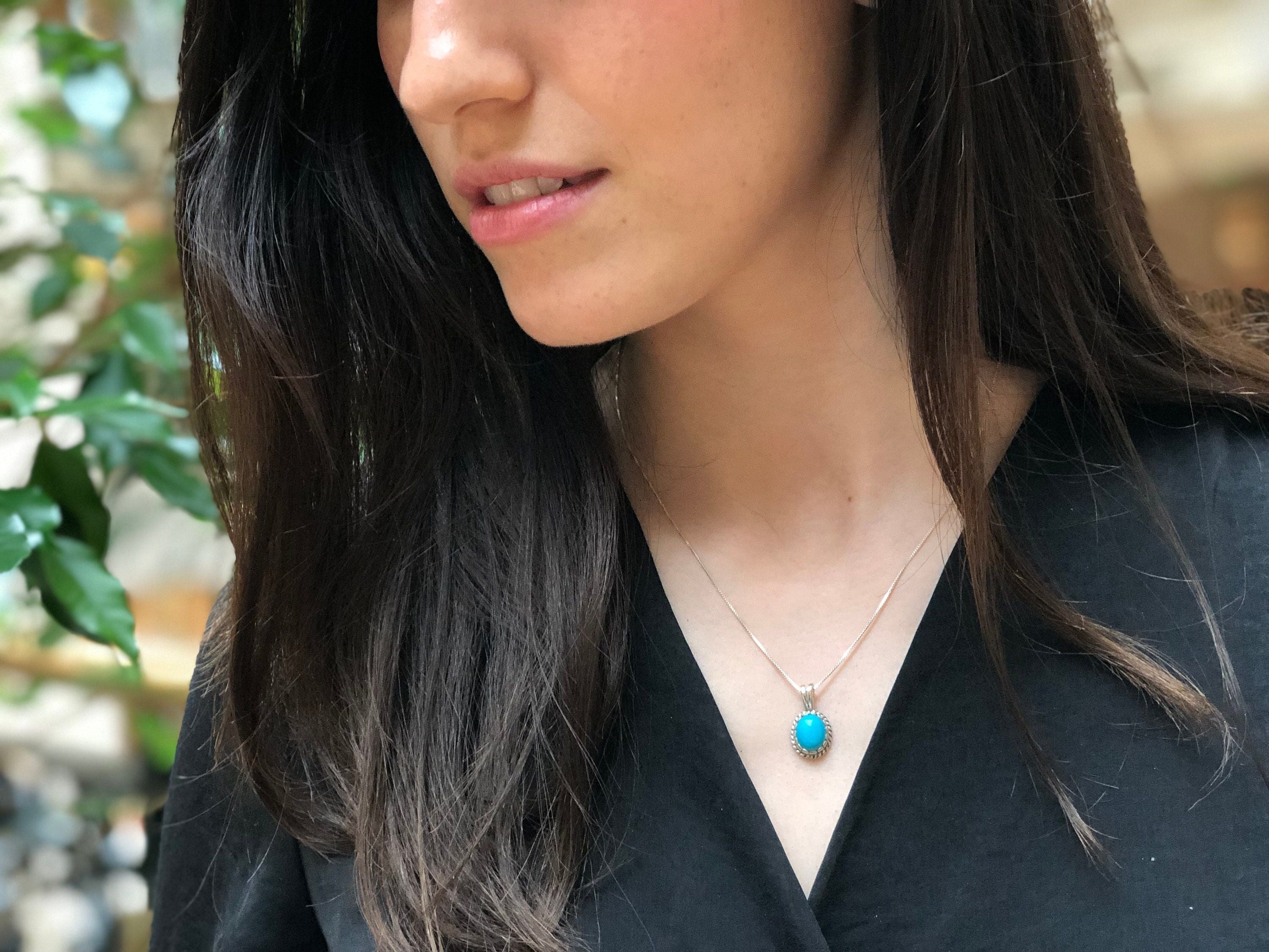 Turquoise Pendant, Natural Turquoise, December Pendant, Victorian Pendant, Vintage Pendant, Sleeping Beauty, Blue Pendant, Silver Pendant