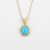 Gold Turquoise Pendant - Natural Turquoise Necklace, Gold Vintage Pendant