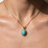 Gold Turquoise Pendant - Natural Turquoise Necklace, Gold Vintage Pendant
