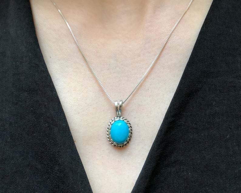 Turquoise Pendant, Natural Turquoise, December Pendant, Victorian Pendant, Vintage Pendant, Sleeping Beauty, Blue Pendant, Silver Pendant(1)