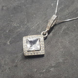 White Topaz Necklace - Natural Topaz Pendant - Vintage Topaz Necklace