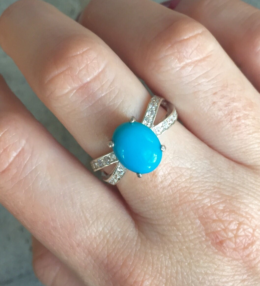 Turquoise Ring, Natural Turquoise, Antique Ring, December Birthstone, Engagement Ring, Blue Ring, Solitaire Ring, 3 Carat Ring, Silver Ring
