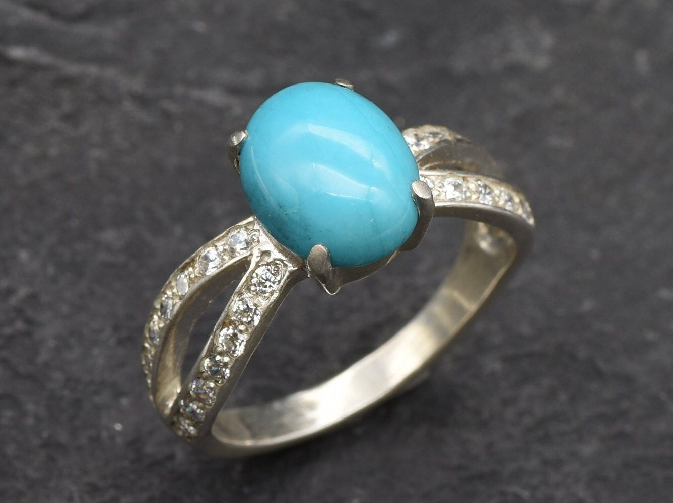 Turquoise Ring, Natural Turquoise, Antique Ring, December Birthstone, Engagement Ring, Blue Ring, Solitaire Ring, 3 Carat Ring, Silver Ring