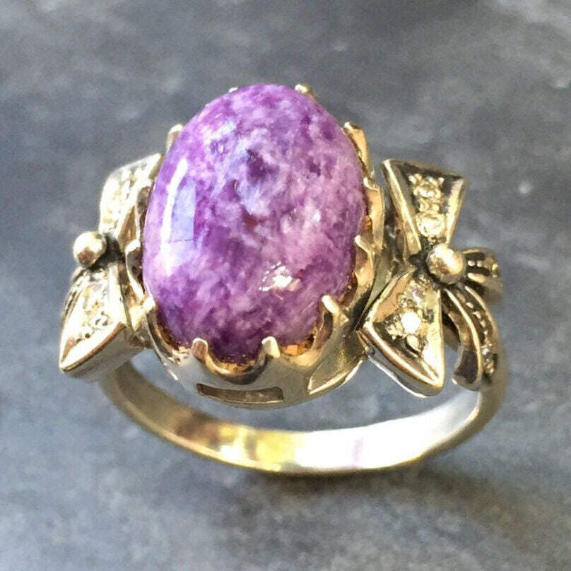 Charoite Ring, Ribbon Ring, Scorpio Birthstone, Scorpio Ring, Natural Charoite, Healing Stones, Purple Ring, Vintage Ring, Solid Silver Ring