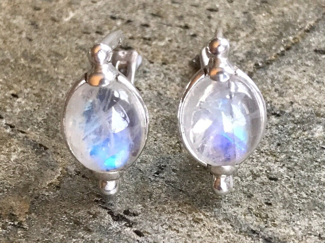 Moonstone Earrings, Rainbow Moonstone, Natural Moonstone, June Birthstones, June Earrings, Vintage Earrings, Moonstone, Silver Earrings