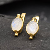 Rainbow Moonstone Earrings - Real Moonstone Studs - Classy Vintage Earrings