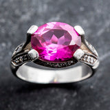 Alexandrite Statement Ring - Pink Gemstone Ring - Edwardian Silver Ring