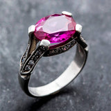 Alexandrite Statement Ring - Pink Gemstone Ring - Edwardian Silver Ring