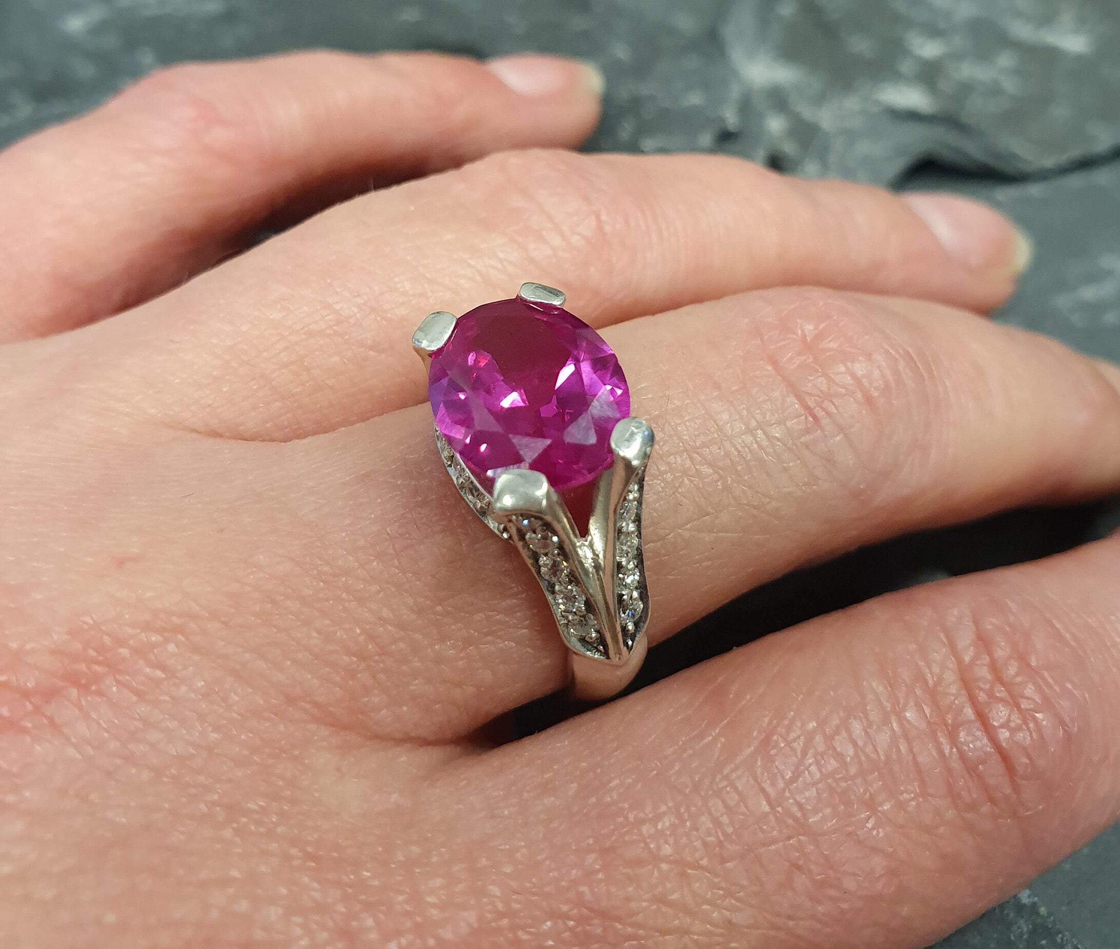 Alexandrite Ring, Created Alexandrite, Large Alexandrite Ring, Large Vintage Ring, Large Pink Ring, Vintage Rings, Solid Silver, Alexandrite