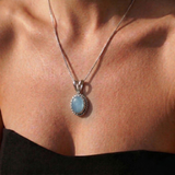 Aquamarine Necklace - Vintage Aqua Necklace - Blue Oval Pendant