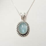 Aquamarine Necklace - Vintage Aqua Necklace - Blue Oval Pendant