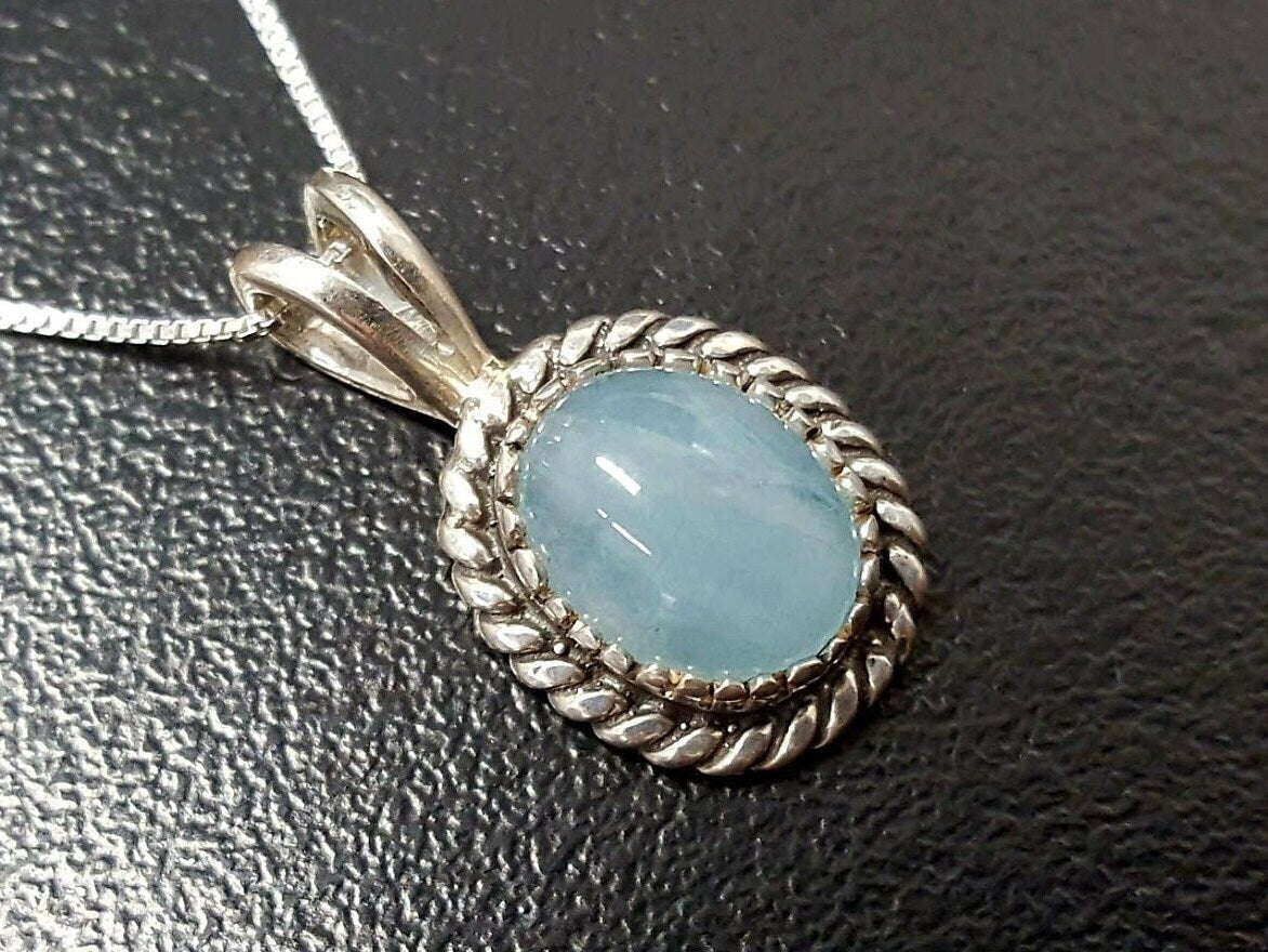 Blue Pendant, Aquamarine Pendant, Natural Aquamarine, March Pendant, Victorian Pendant, Blue Vintage Pendant, Antique Pendant, Aqua Pendant