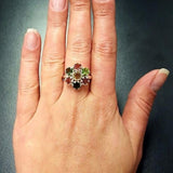 Genuine Tourmaline Ring - Colorful Flower Ring - October Birthstone Ring