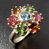 Genuine Tourmaline Ring - Colorful Flower Ring - October Birthstone Ring