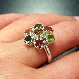 Genuine Tourmaline Ring - Colorful Flower Ring - October Birthstone Ring