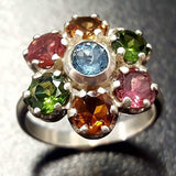 Genuine Tourmaline Ring - Colorful Flower Ring - October Birthstone Ring