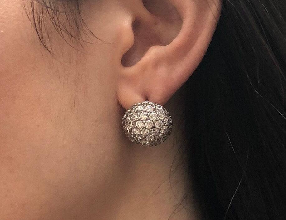 Diamond Cluster Earrings, Created Diamond, Sphere Earrings, Sparkly Earrings, Chunky Earrings, Berry Earrings, Sterling Silver Earrings