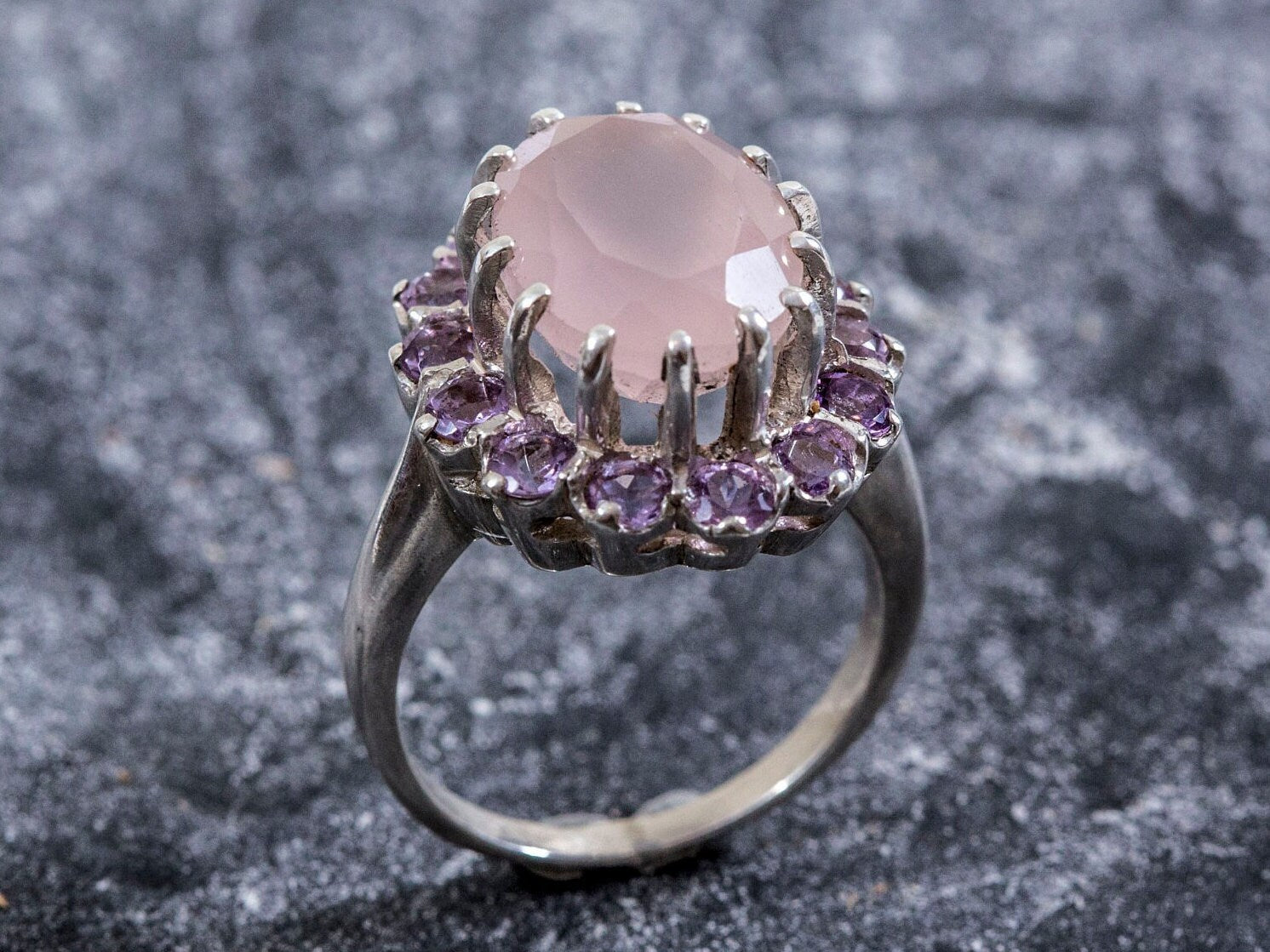 VTG ROSE QUARTZ & PINK SAPPHIRE RING 925 shops SILVER