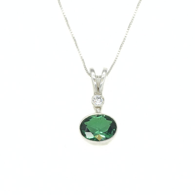 Created Emerald Pendant made in 925 Sterling Silver with Oval Created Green Emerald in Bezel setting, May Birthstone gift idea, symbolizes, ideal for everyday wear and perfect for birthday gifting and special occasions.