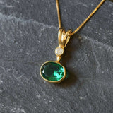 Created Emerald Pendant made in 18k Gold Vermeil with Oval Created Green Emerald in Bezel setting, May Birthstone gift idea, symbolizes, ideal for everyday wear and perfect for birthday gifting and special occasions.