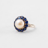 Victorian Pearl Ring - Sapphire Flower Ring - Pearl Statement Ring