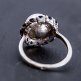 Victorian Pearl Ring - Sapphire Flower Ring - Pearl Statement Ring