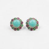 Turquoise Victorian Earrings - Colorful Flower Studs - Genuine Turquoise Earrings