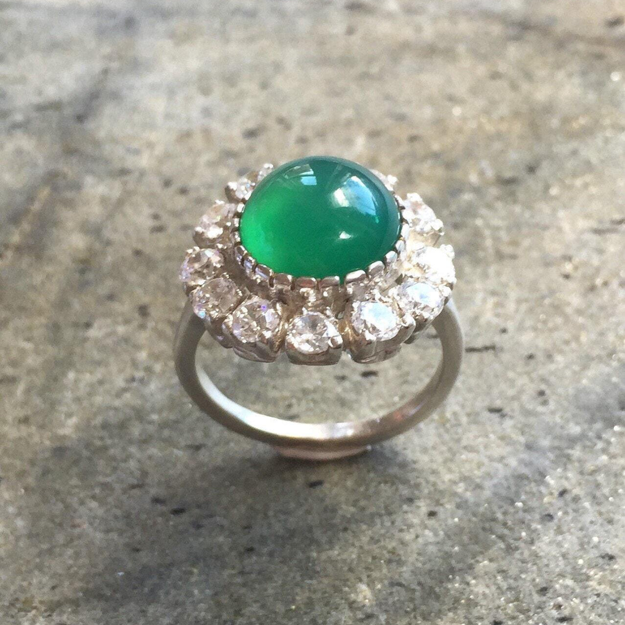 Created Emerald Ring made in 925 Sterling Silver with Round Created Green Emerald in Halo setting, May Birthstone gift idea, symbolizes, ideal for everyday wear and perfect for birthday gifting and special occasions.