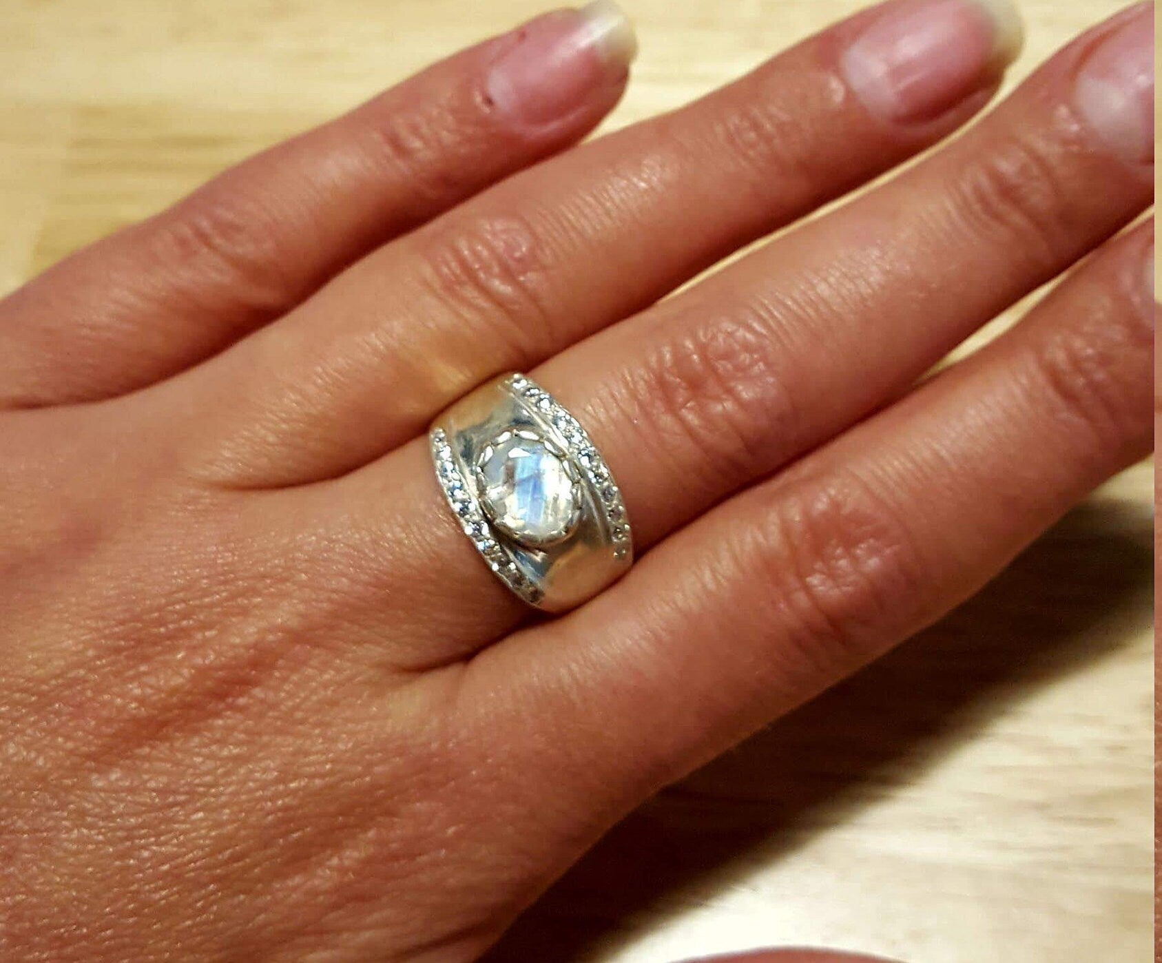 Moonstone Ring, Natural Moonstone, June Birthstone, Antique Ring, Rainbow Moonstone, Solid Silver Ring, June Ring, Moonstone, Signet Style